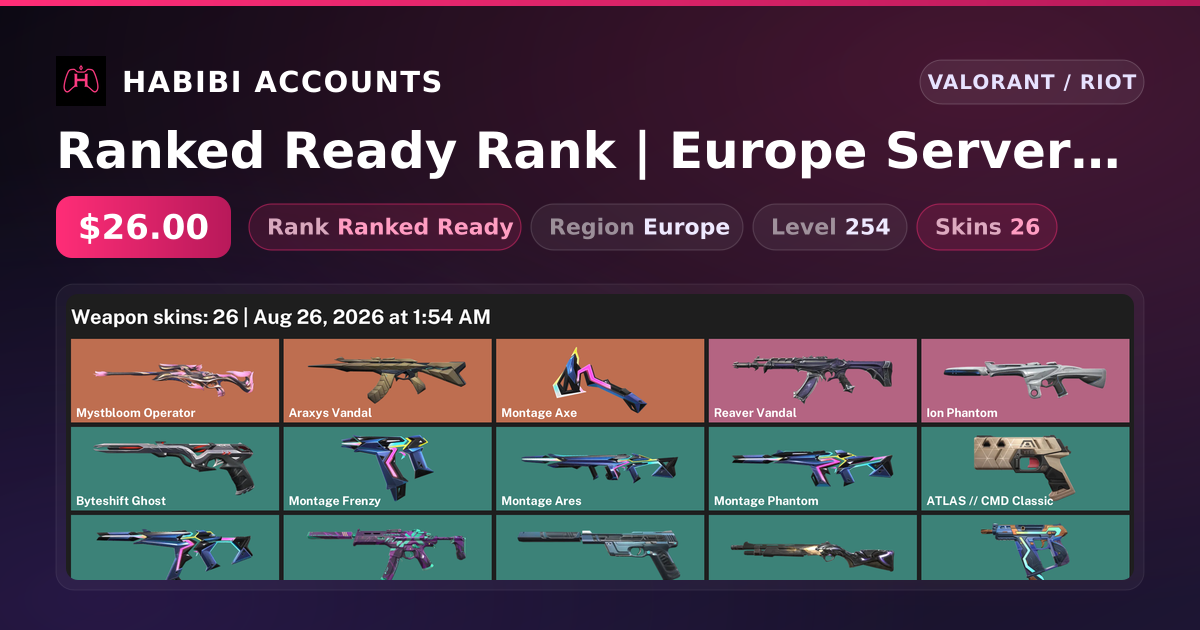Ranked Ready Rank | Europe Server | 26 Skins | 1 Knives | Level 254 — HabibiAccounts