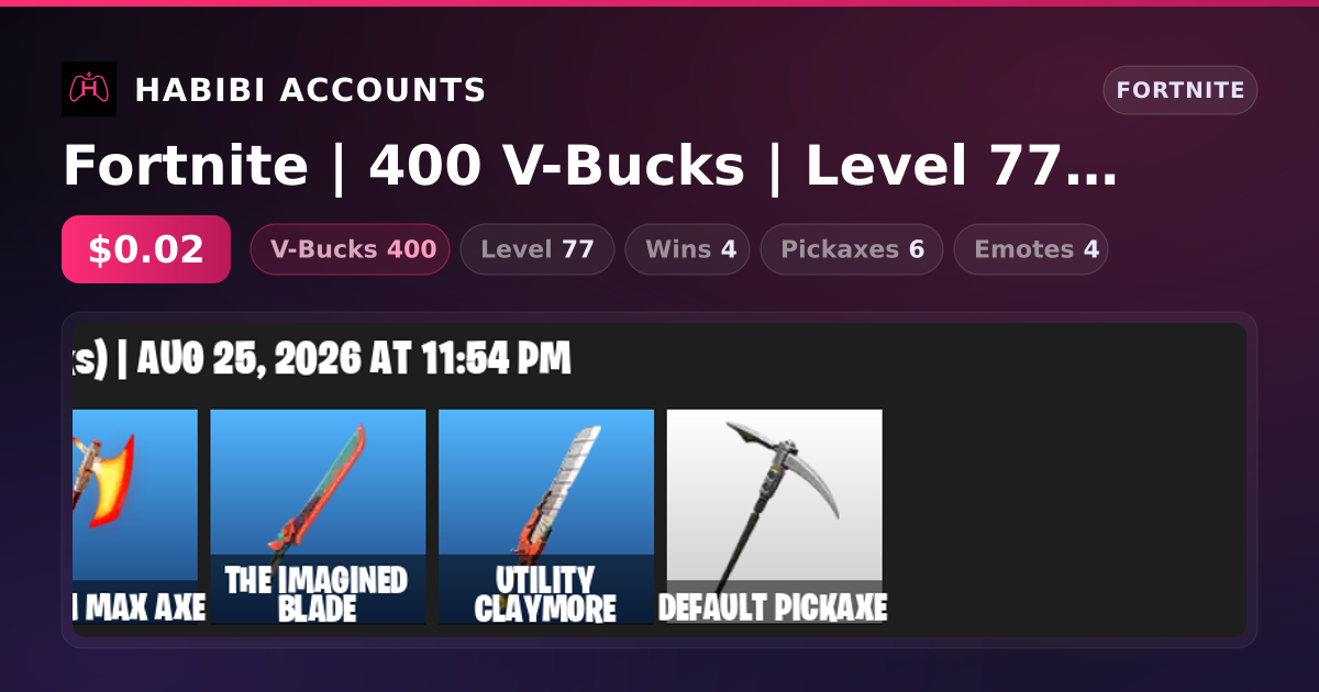 Fortnite | 400 V-Bucks | Level 77 | 4 Wins — HabibiAccounts