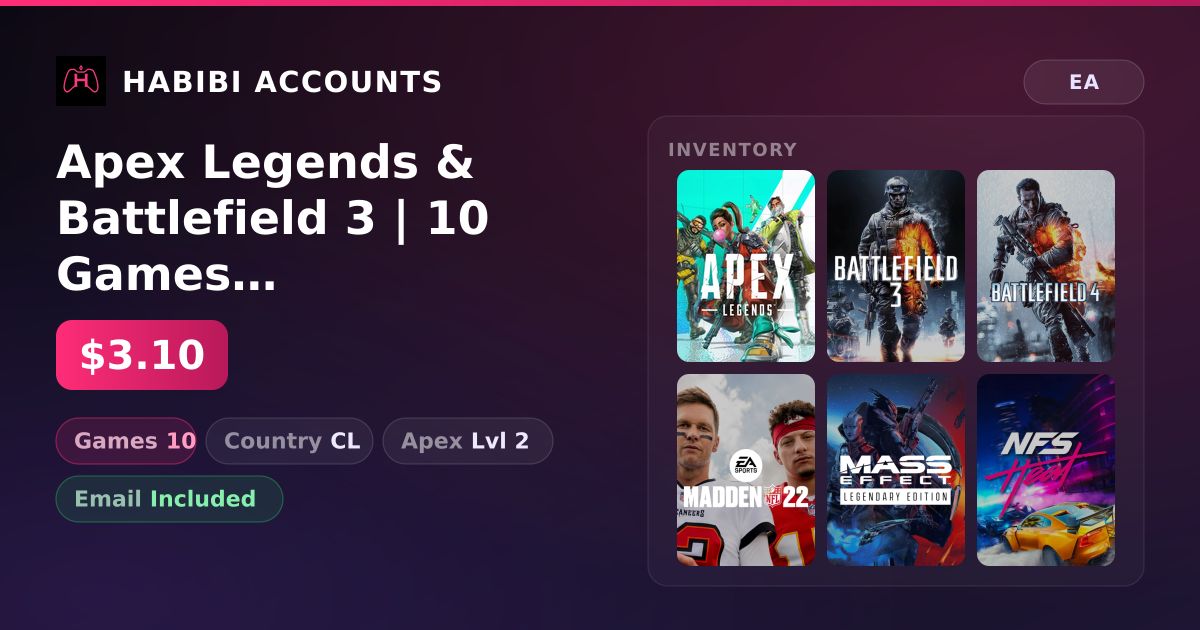 Apex Legends & Battlefield 3 | 10 Games | Apex Lvl 2 — HabibiAccounts