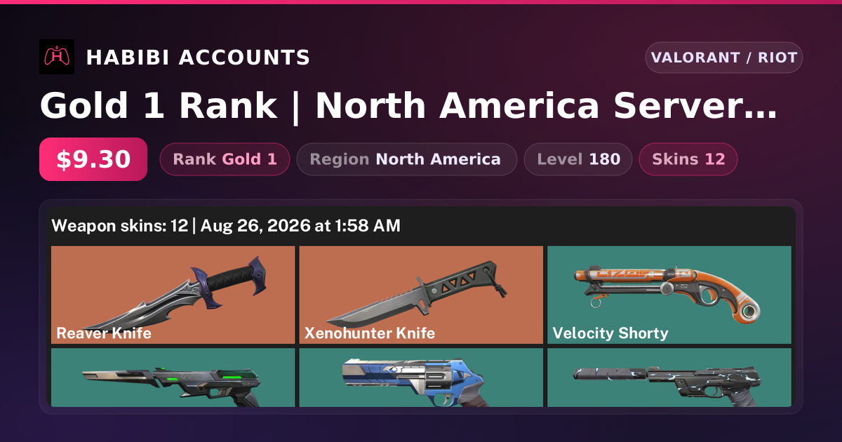 Gold 1 Rank | North America Server | 12 Skins | 2 Knives | Level 180 — HabibiAccounts