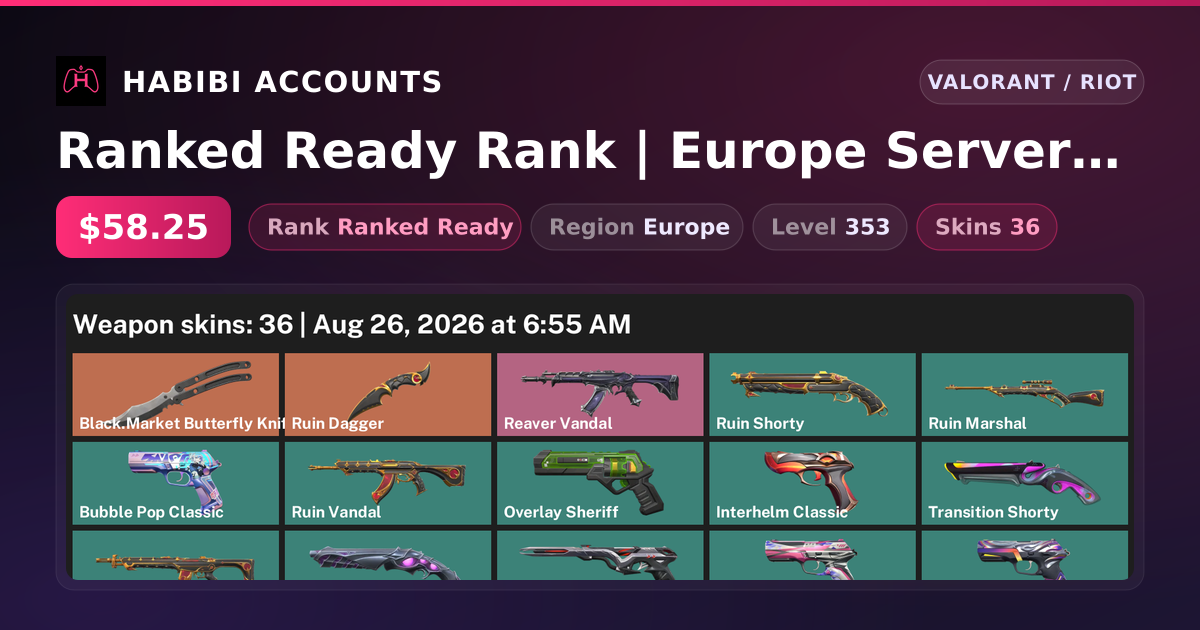 Ranked Ready Rank | Europe Server | 36 Skins | 2 Knives | Level 353 — HabibiAccounts