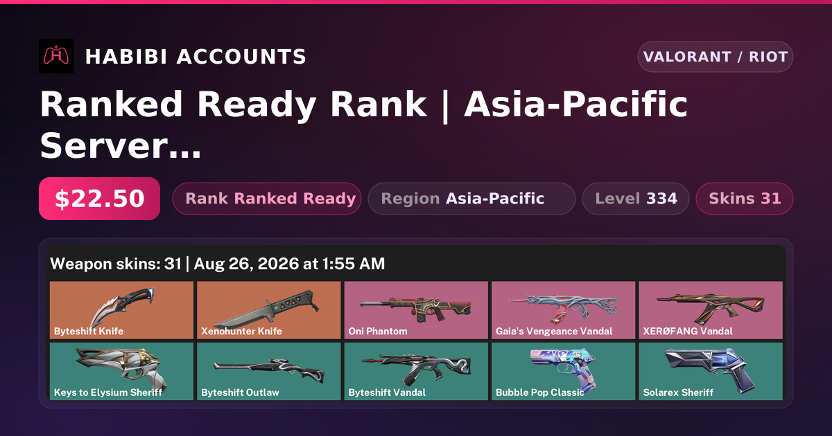 Ranked Ready Rank | Asia-Pacific Server | 31 Skins | 2 Knives | Level 334 — HabibiAccounts