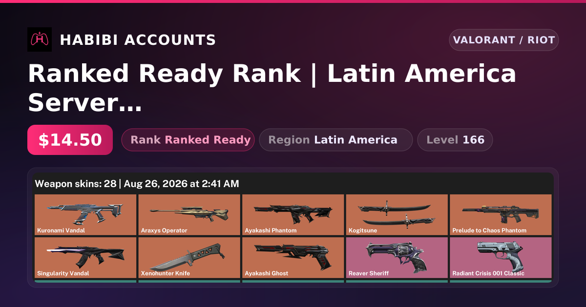 Ranked Ready Rank | Latin America Server | 28 Skins | 2 Knives | Level 166
