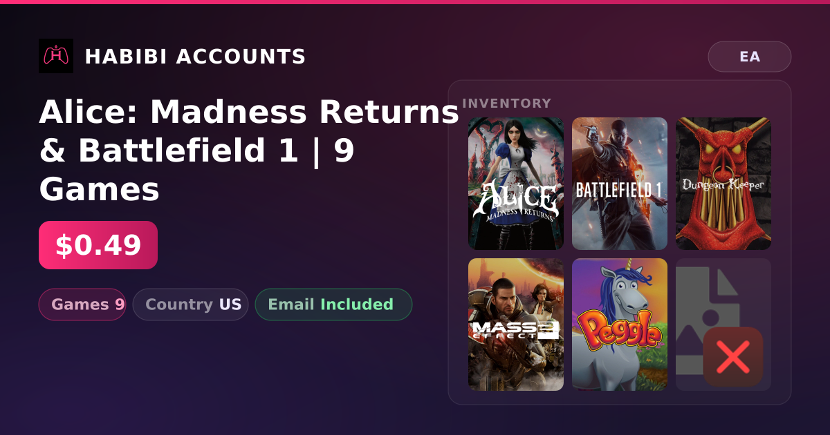 Alice: Madness Returns & Battlefield 1 | 9 Games — HabibiAccounts