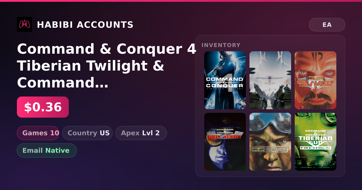 Command & Conquer 4 Tiberian Twilight & Command & Conquer Generals and Zero Hour | 10 Games | Apex Lvl 2 — HabibiAccounts