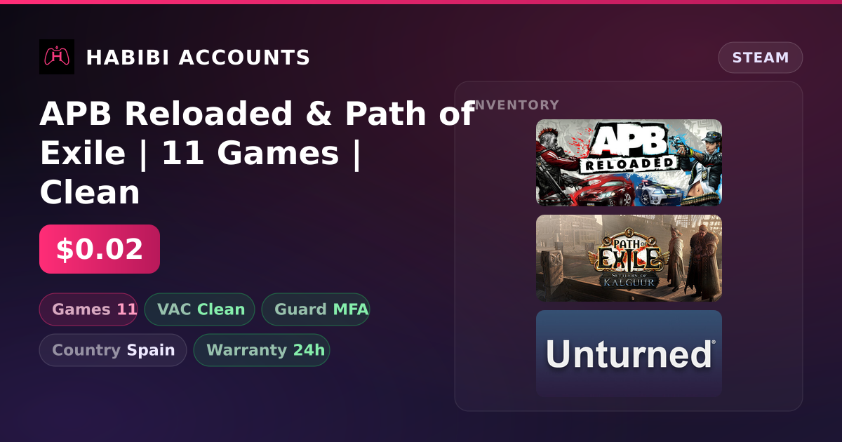 APB Reloaded & Path of Exile | 11 Games | Clean — HabibiAccounts