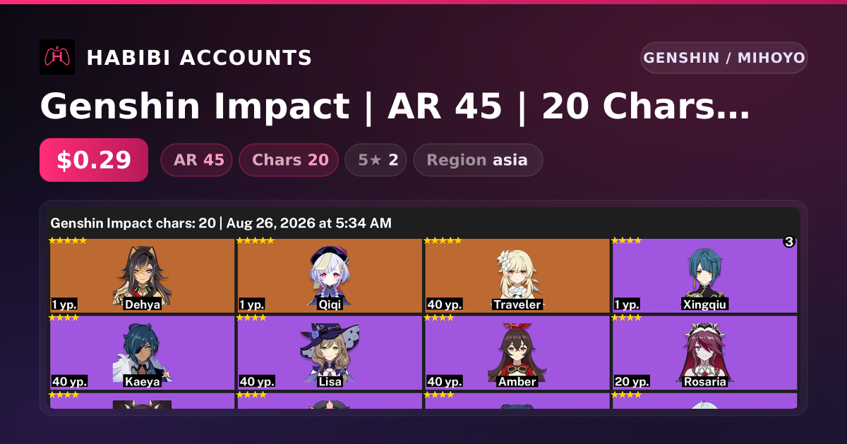 Genshin Impact | AR 45 | 20 Chars | 2× 5★ — HabibiAccounts