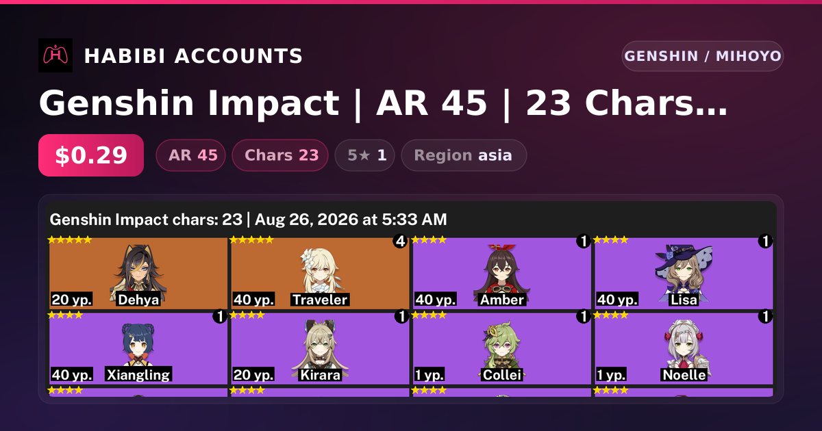 Genshin Impact | AR 45 | 23 Chars | 1× 5★ — HabibiAccounts