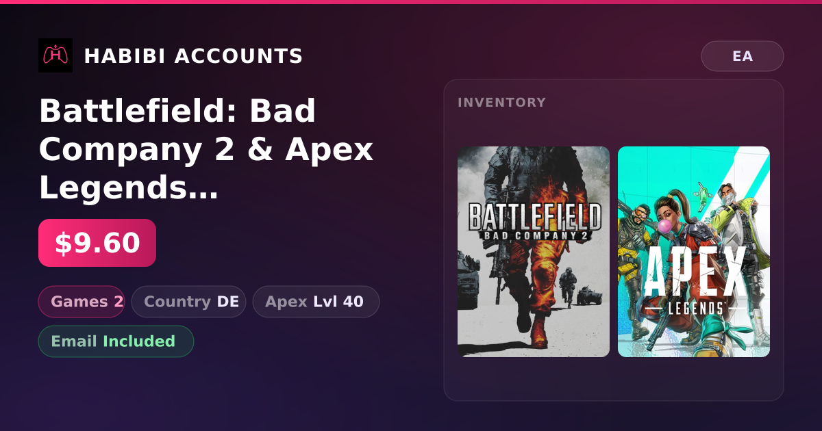 Battlefield: Bad Company 2 & Apex Legends | 2 Games | Apex Lvl 40