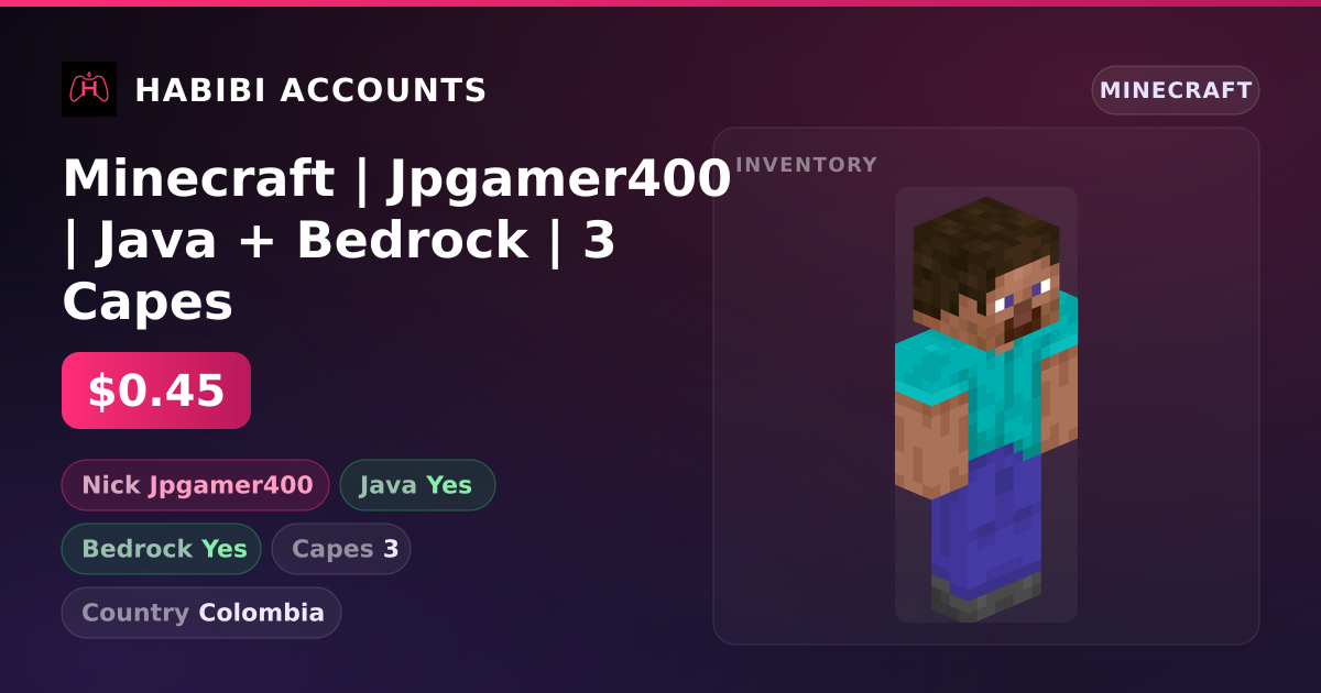 Minecraft | Jpgamer400 | Java + Bedrock | 3 Capes — HabibiAccounts