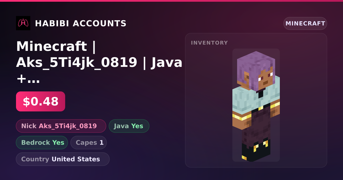 Minecraft | Aks_5Ti4jk_0819 | Java + Bedrock | 1 Capes — HabibiAccounts