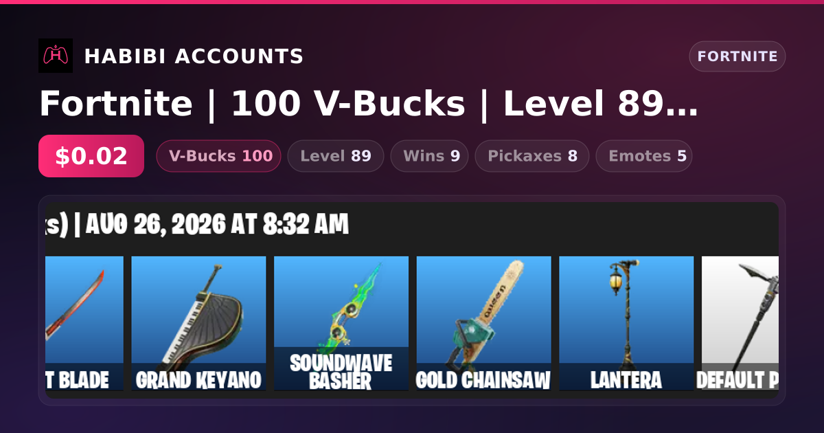 Fortnite | 100 V-Bucks | Level 89 | 9 Wins — HabibiAccounts