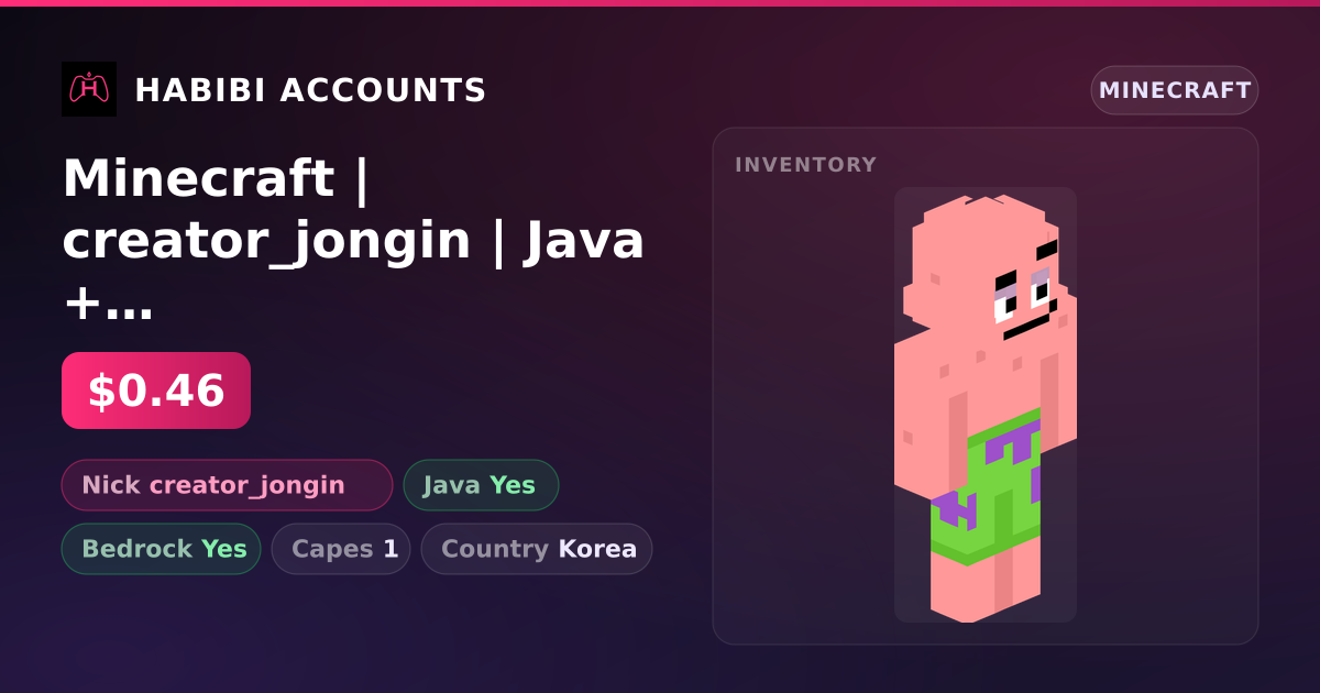Minecraft | creator_jongin | Java + Bedrock | 1 Capes — HabibiAccounts