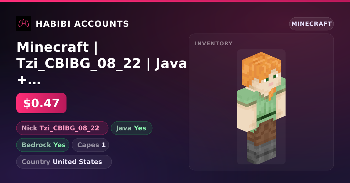 Minecraft | Tzi_CBlBG_08_22 | Java + Bedrock | 1 Capes — HabibiAccounts