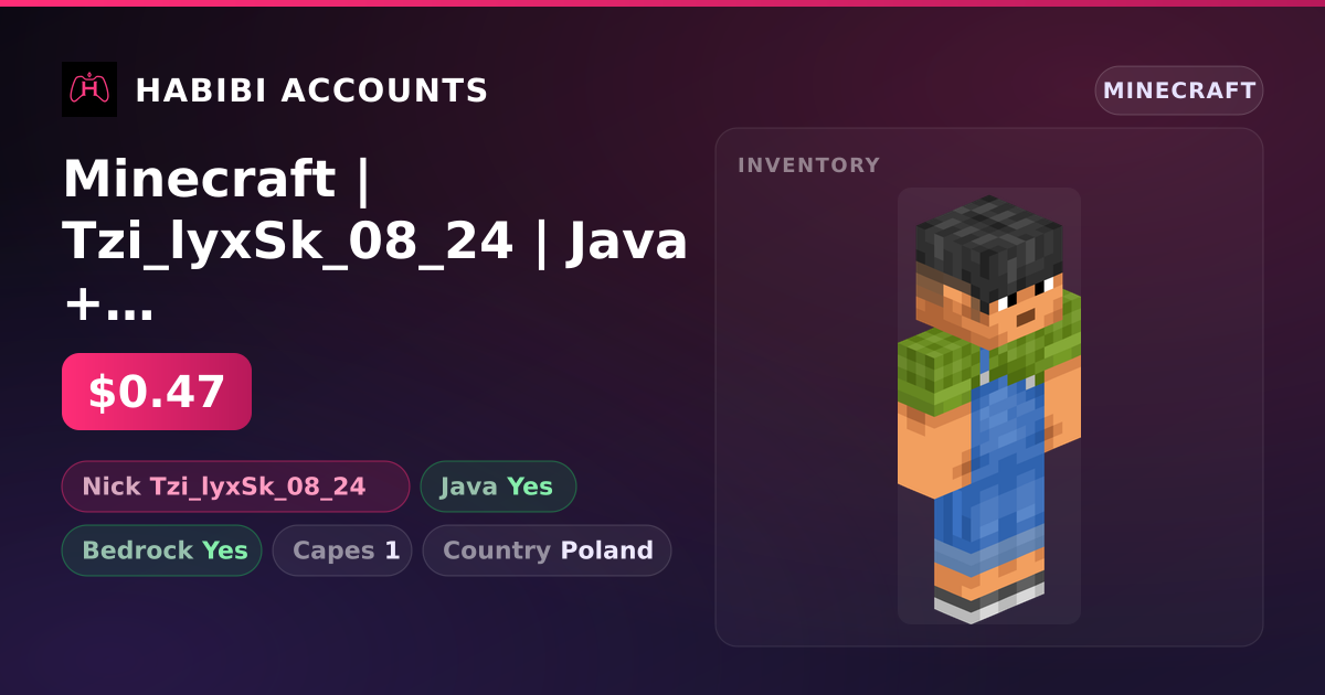 Minecraft | Tzi_lyxSk_08_24 | Java + Bedrock | 1 Capes — HabibiAccounts