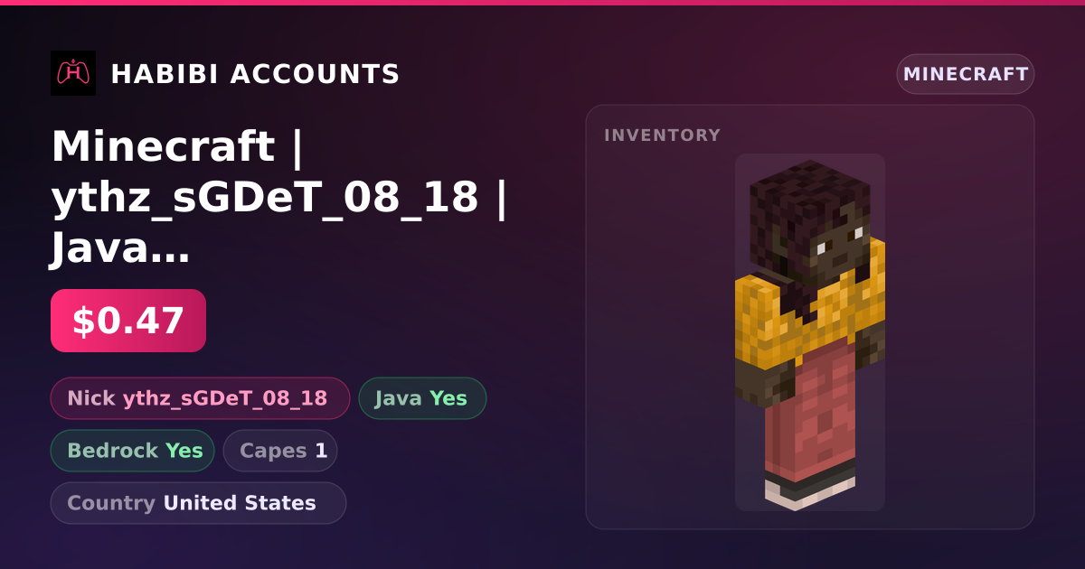 Minecraft | ythz_sGDeT_08_18 | Java + Bedrock | 1 Capes — HabibiAccounts
