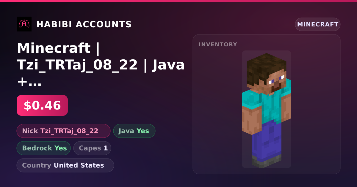 Minecraft | Tzi_TRTaj_08_22 | Java + Bedrock | 1 Capes — HabibiAccounts