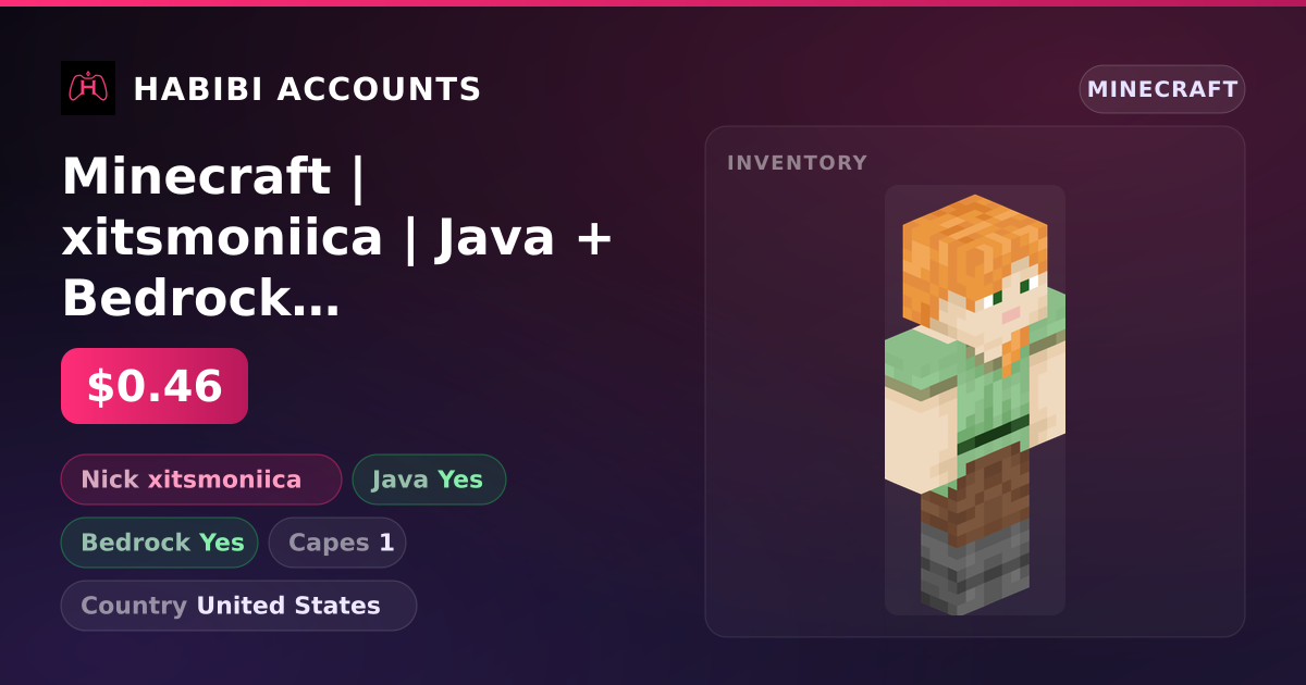 Minecraft | xitsmoniica | Java + Bedrock | 1 Capes — HabibiAccounts