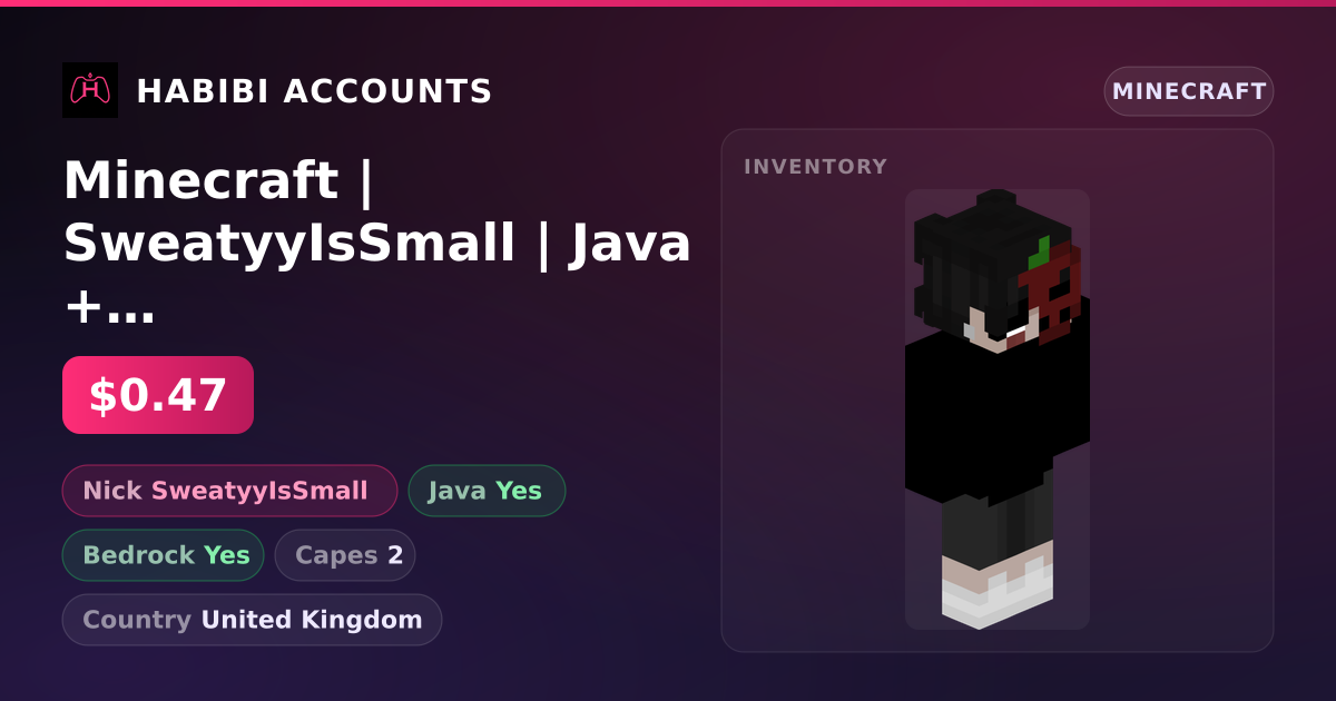 Minecraft | SweatyyIsSmall | Java + Bedrock | 2 Capes — HabibiAccounts