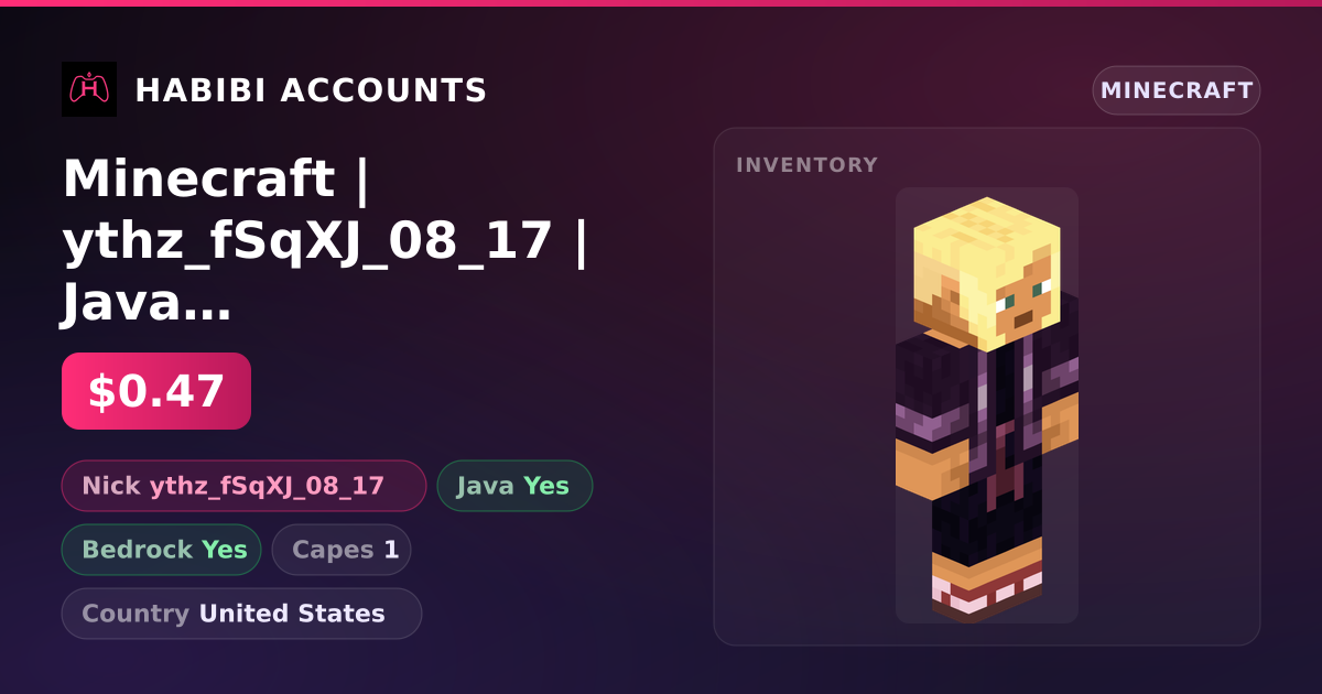 Minecraft | ythz_fSqXJ_08_17 | Java + Bedrock | 1 Capes — HabibiAccounts