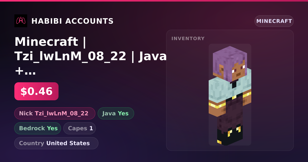 Minecraft | Tzi_lwLnM_08_22 | Java + Bedrock | 1 Capes — HabibiAccounts