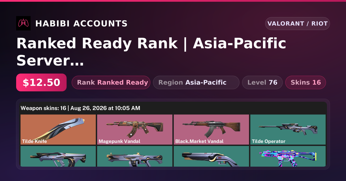 Ranked Ready Rank | Asia-Pacific Server | 16 Skins | 1 Knives | Level 76 — HabibiAccounts