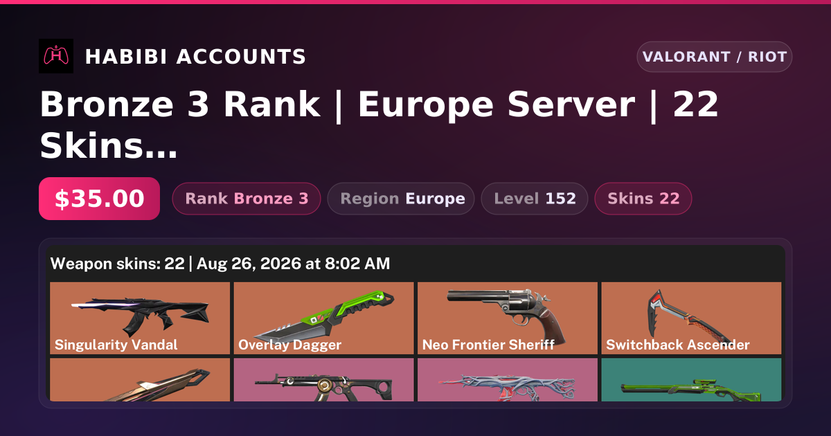 Bronze 3 Rank | Europe Server | 22 Skins | 3 Knives | Level 152 — HabibiAccounts