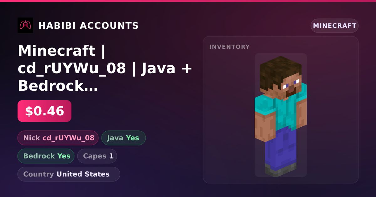 Minecraft | cd_rUYWu_08 | Java + Bedrock | 1 Capes — HabibiAccounts
