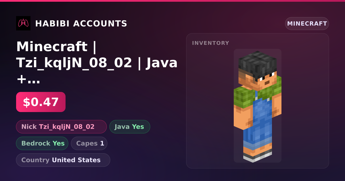 Minecraft | Tzi_kqljN_08_02 | Java + Bedrock | 1 Capes — HabibiAccounts