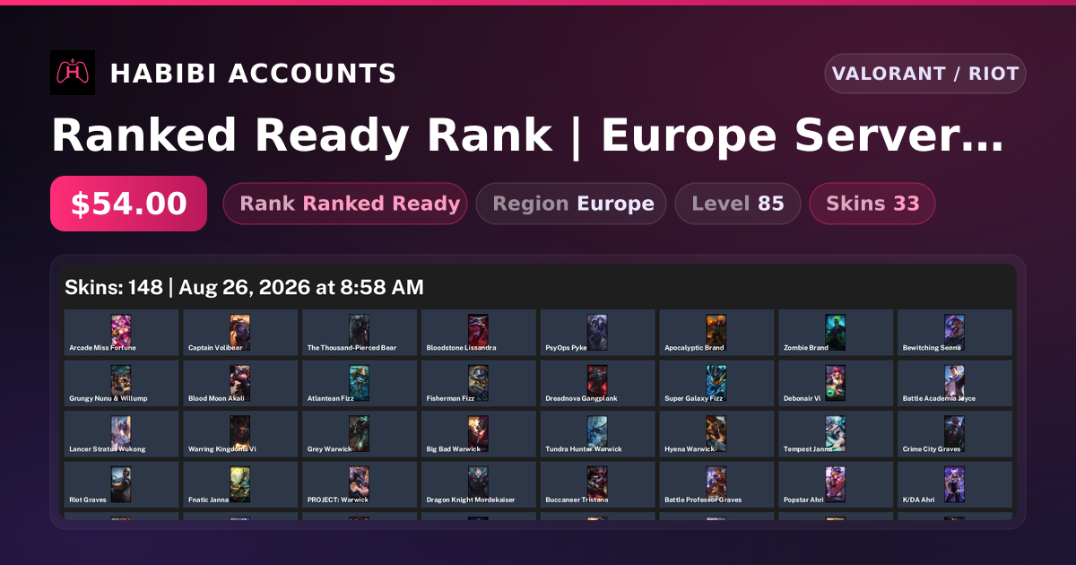Ranked Ready Rank | Europe Server | 33 Skins | 3 Knives | Level 85 — HabibiAccounts