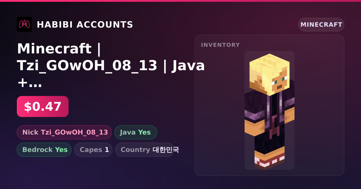 Minecraft | Tzi_GOwOH_08_13 | Java + Bedrock | 1 Capes — HabibiAccounts