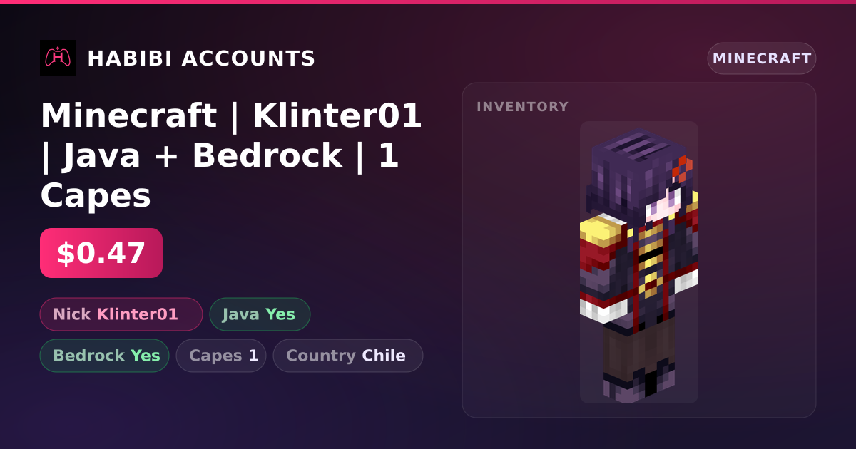 Minecraft | Klinter01 | Java + Bedrock | 1 Capes — HabibiAccounts