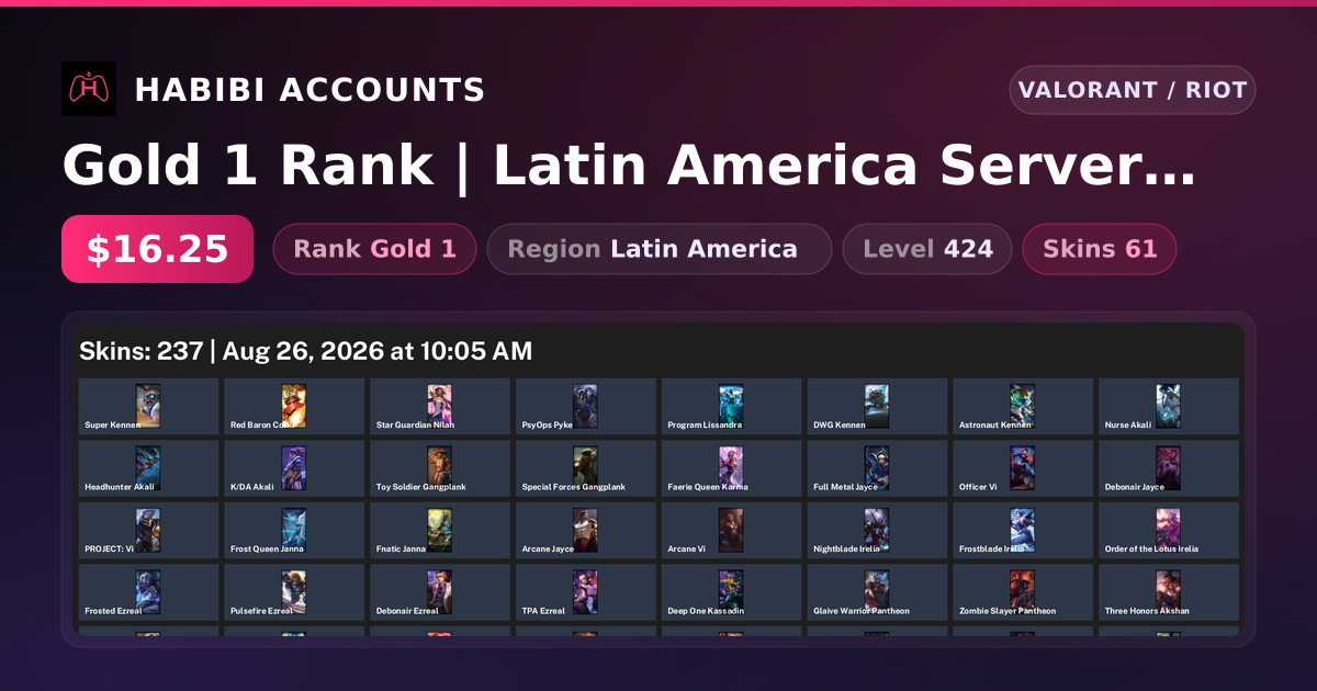 Gold 1 Rank | Latin America Server | 61 Skins | 2 Knives | Level 424 — HabibiAccounts