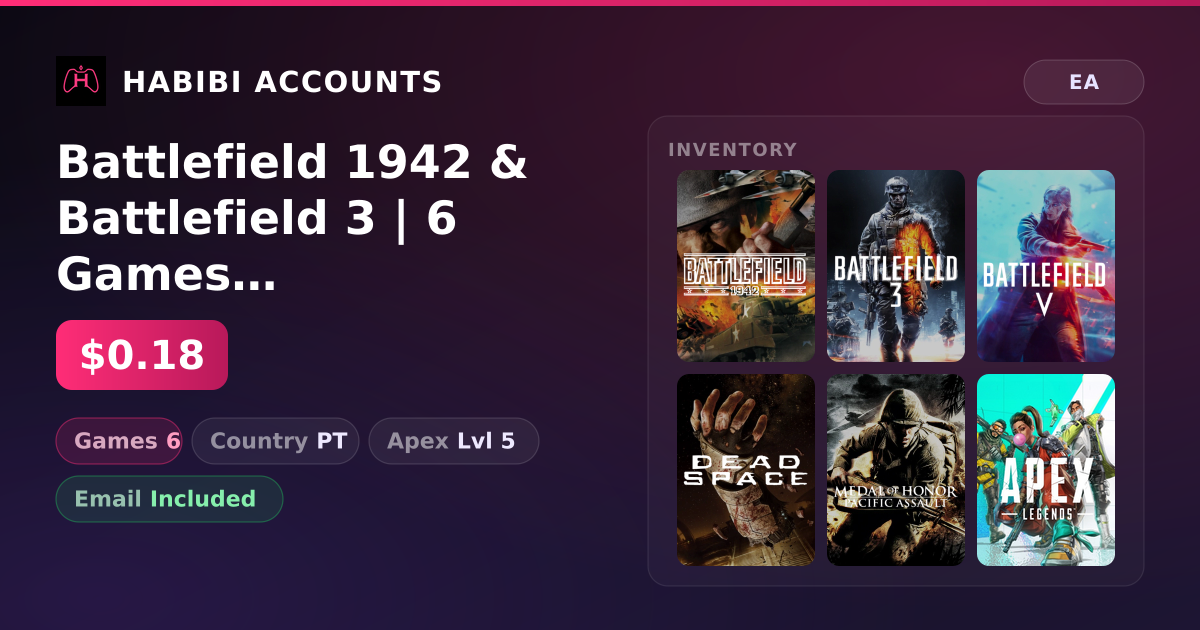 Battlefield 1942 & Battlefield 3 | 6 Games | Apex Lvl 5 — HabibiAccounts