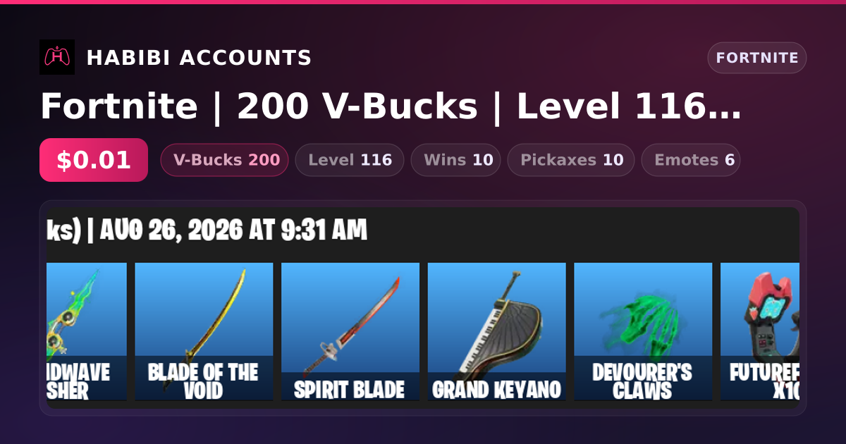Fortnite | 200 V-Bucks | Level 116 | 10 Wins — HabibiAccounts