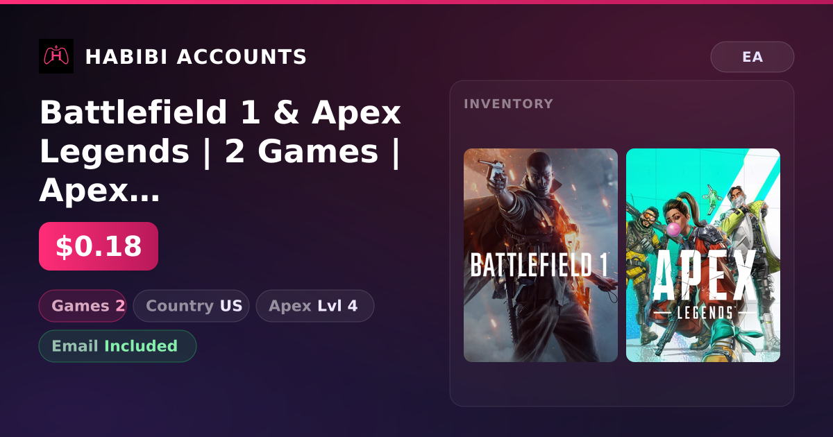 Battlefield 1 & Apex Legends | 2 Games | Apex Lvl 4 — HabibiAccounts