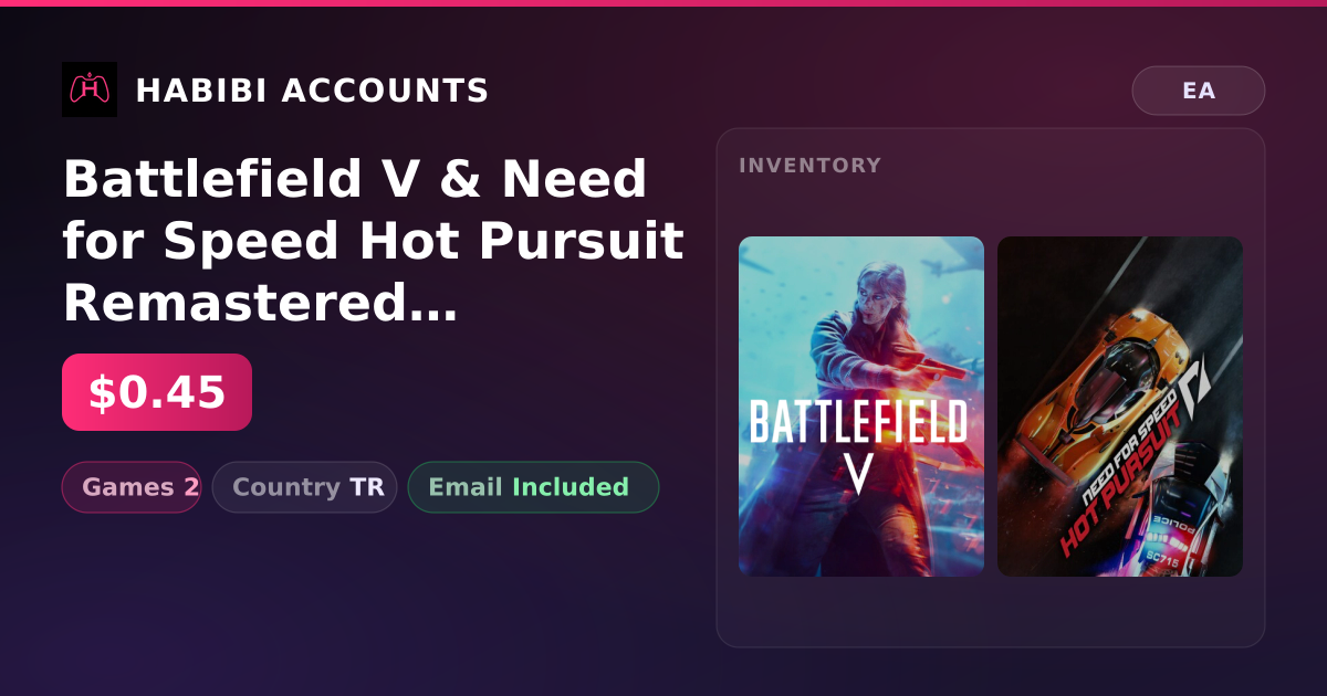 Battlefield V & Need for Speed Hot Pursuit Remastered | 2 Games — HabibiAccounts