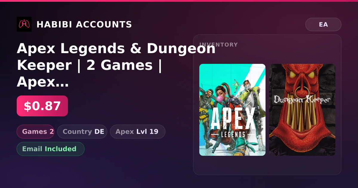 Apex Legends & Dungeon Keeper | 2 Games | Apex Lvl 19 — HabibiAccounts