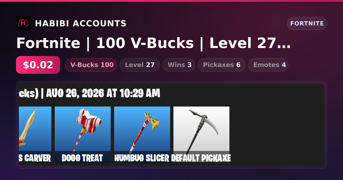 Fortnite | 100 V-Bucks | Level 27 | 3 Wins — HabibiAccounts