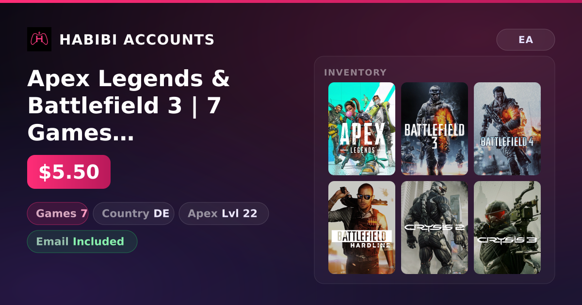Apex Legends & Battlefield 3 | 7 Games | Apex Lvl 22 — HabibiAccounts