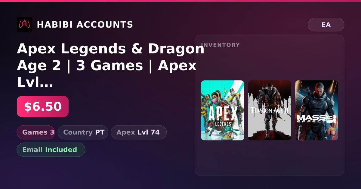 Apex Legends & Dragon Age 2 | 3 Games | Apex Lvl 74