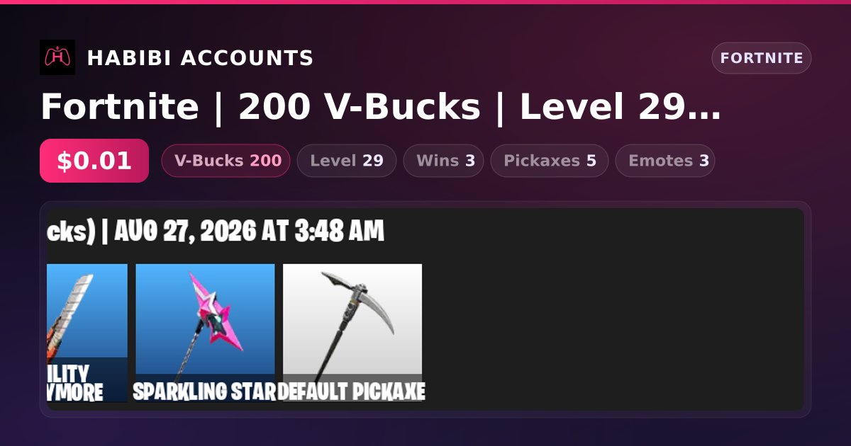 Fortnite | 200 V-Bucks | Level 29 | 3 Wins — HabibiAccounts