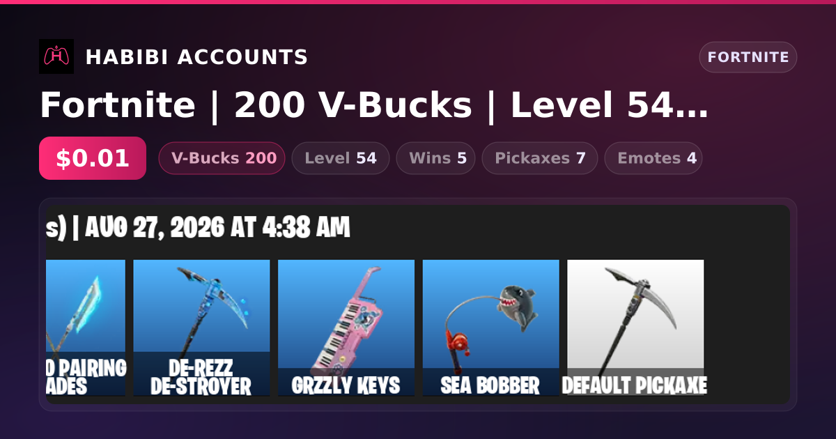 Fortnite | 200 V-Bucks | Level 54 | 5 Wins — HabibiAccounts