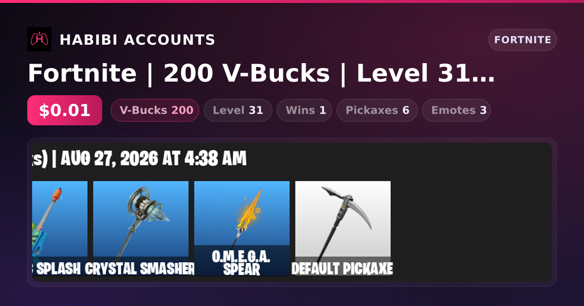 Fortnite | 200 V-Bucks | Level 31 | 1 Wins — HabibiAccounts
