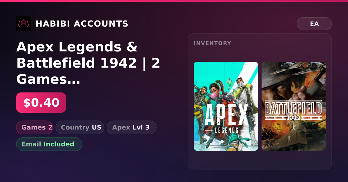 Apex Legends & Battlefield 1942 | 2 Games | Apex Lvl 3 — HabibiAccounts