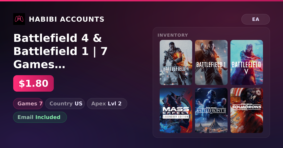 Battlefield 4 & Battlefield 1 | 7 Games | Apex Lvl 2 — HabibiAccounts