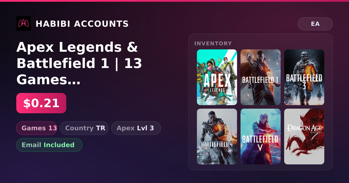 Apex Legends & Battlefield 1 | 13 Games | Apex Lvl 3 — HabibiAccounts
