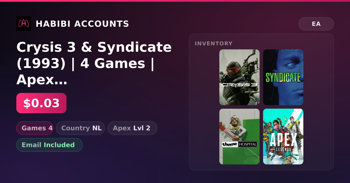 Crysis 3 & Syndicate (1993) | 4 Games | Apex Lvl 2 — HabibiAccounts