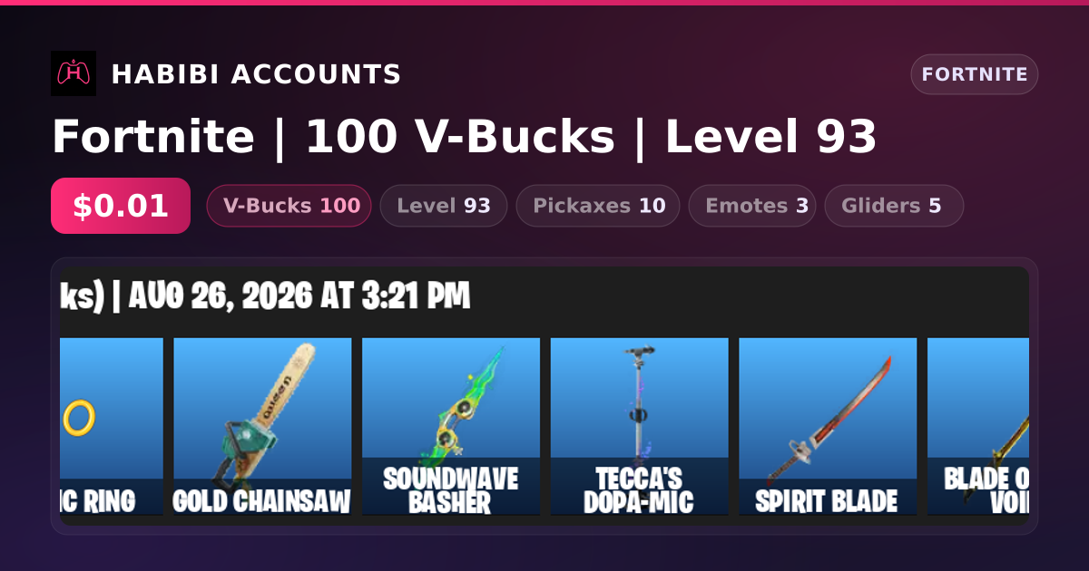 Fortnite | 100 V-Bucks | Level 93 — HabibiAccounts