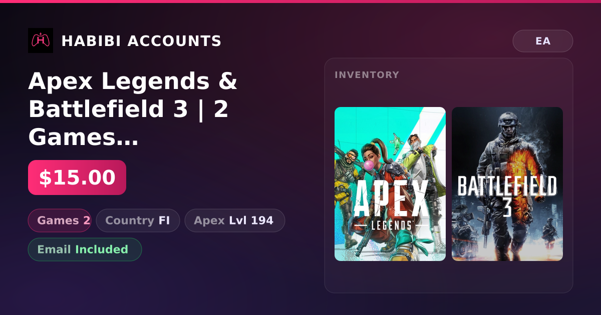 Apex Legends & Battlefield 3 | 2 Games | Apex Lvl 194